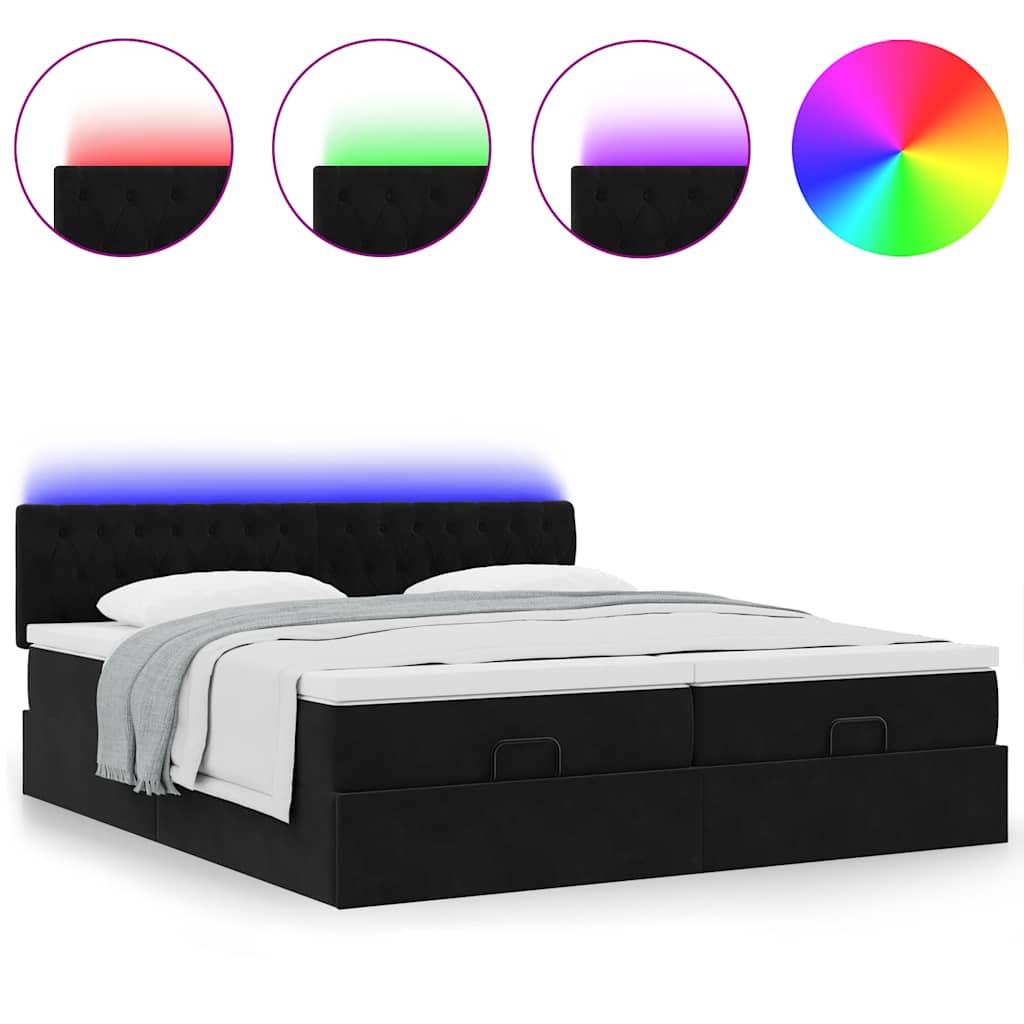 Cadre de lit ottoman avec matelas noir 180x200cm velours - XIOS