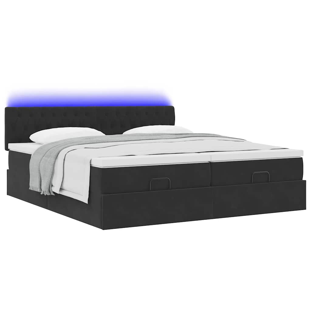 Cadre de lit ottoman avec matelas noir 180x200cm velours - XIOS