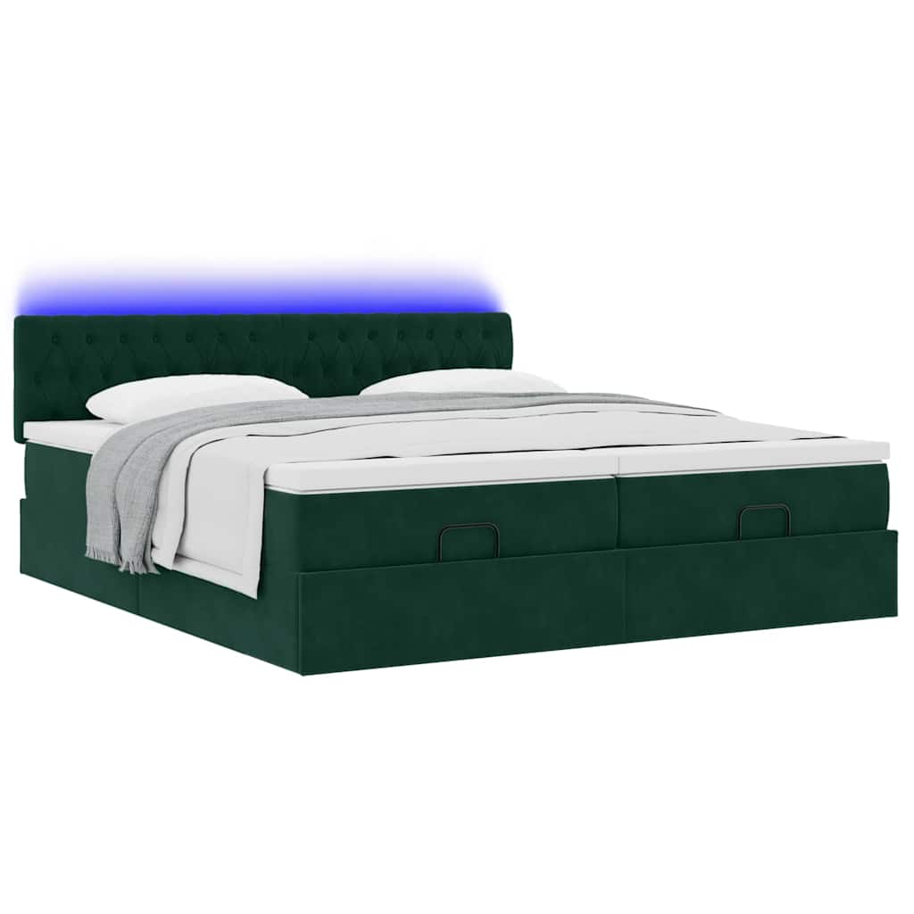 Cadre de lit ottoman avec matelas vert foncé 180x200cm velours - XIOS