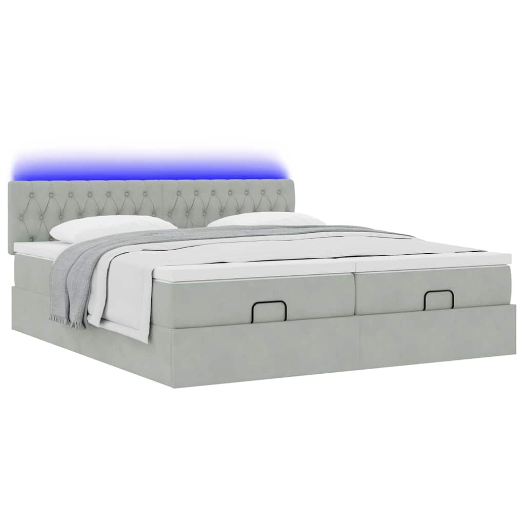 Cadre de lit ottoman avec matelas gris clair 200x200 cm velours - XIOS