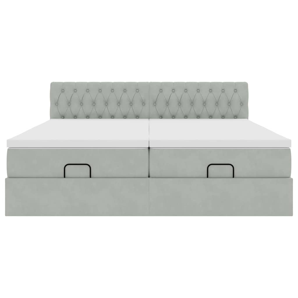 Cadre de lit ottoman avec matelas gris clair 200x200 cm velours - XIOS