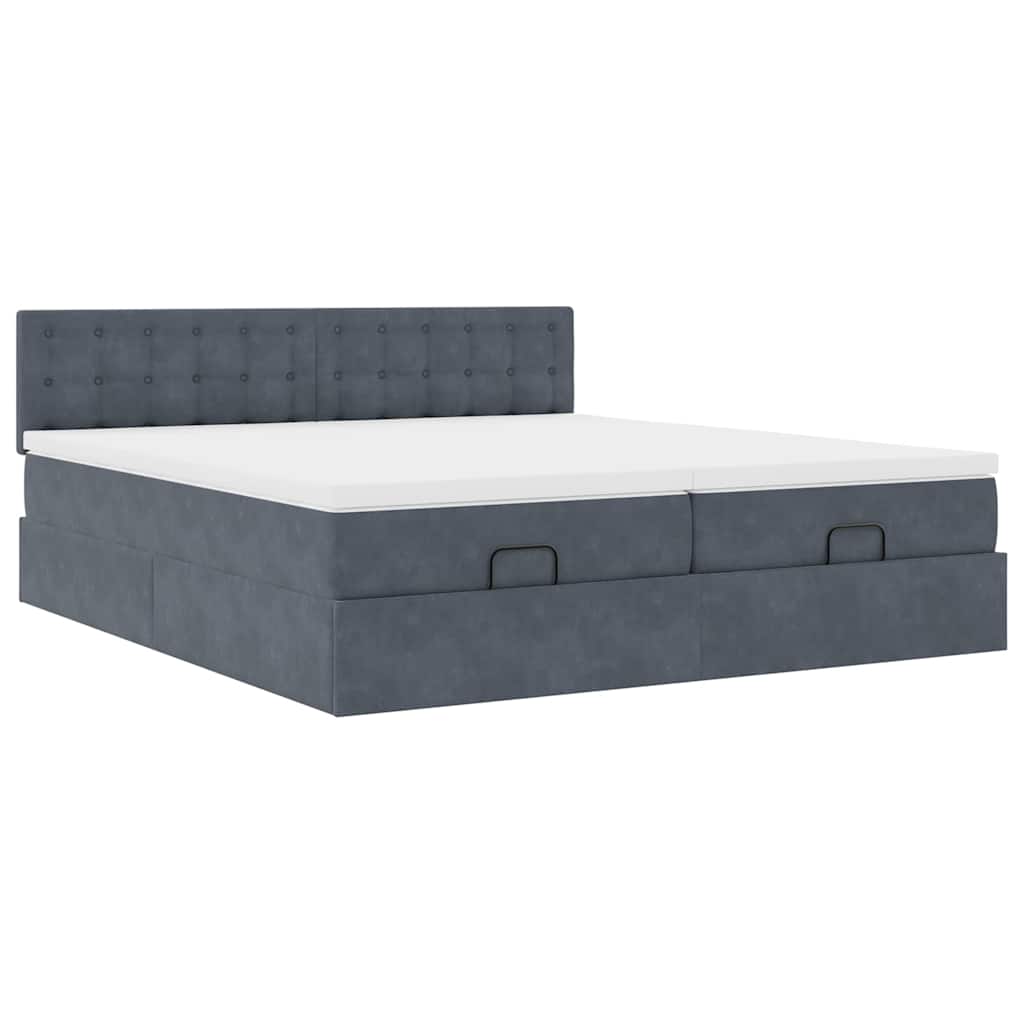 Cadre de lit ottoman avec matelas gris foncé 160x200cm velours - XIOS