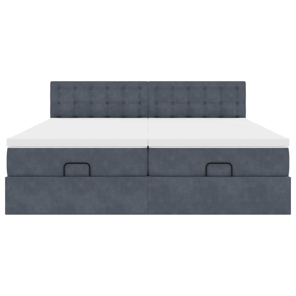 Cadre de lit ottoman avec matelas gris foncé 160x200cm velours - XIOS