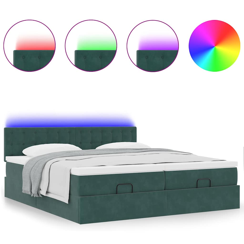 Cadre de lit ottoman avec matelas vert foncé 160x200 cm velours - XIOS