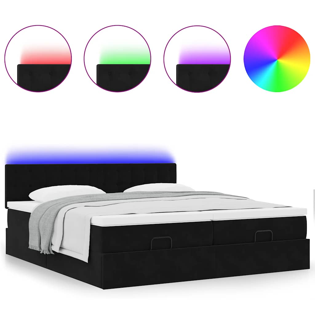 Cadre de lit ottoman avec matelas noir 180x200cm velours - XIOS