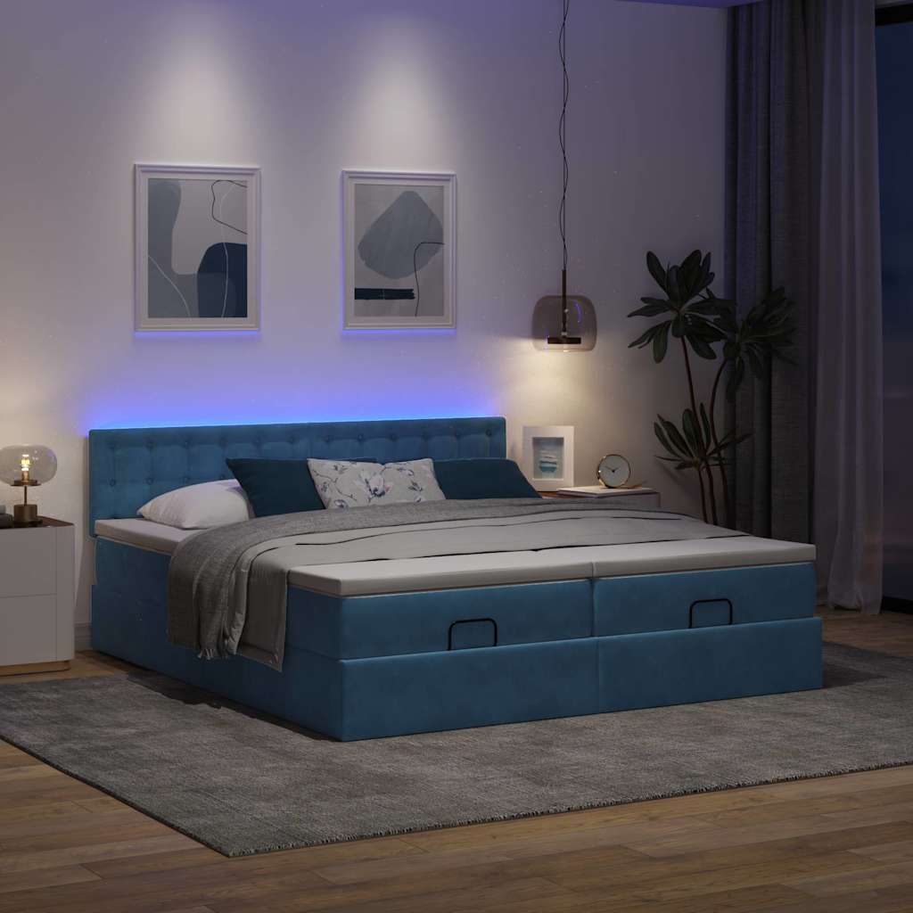Cadre de lit ottoman avec matelas bleu foncé 180x200 cm velours - XIOS
