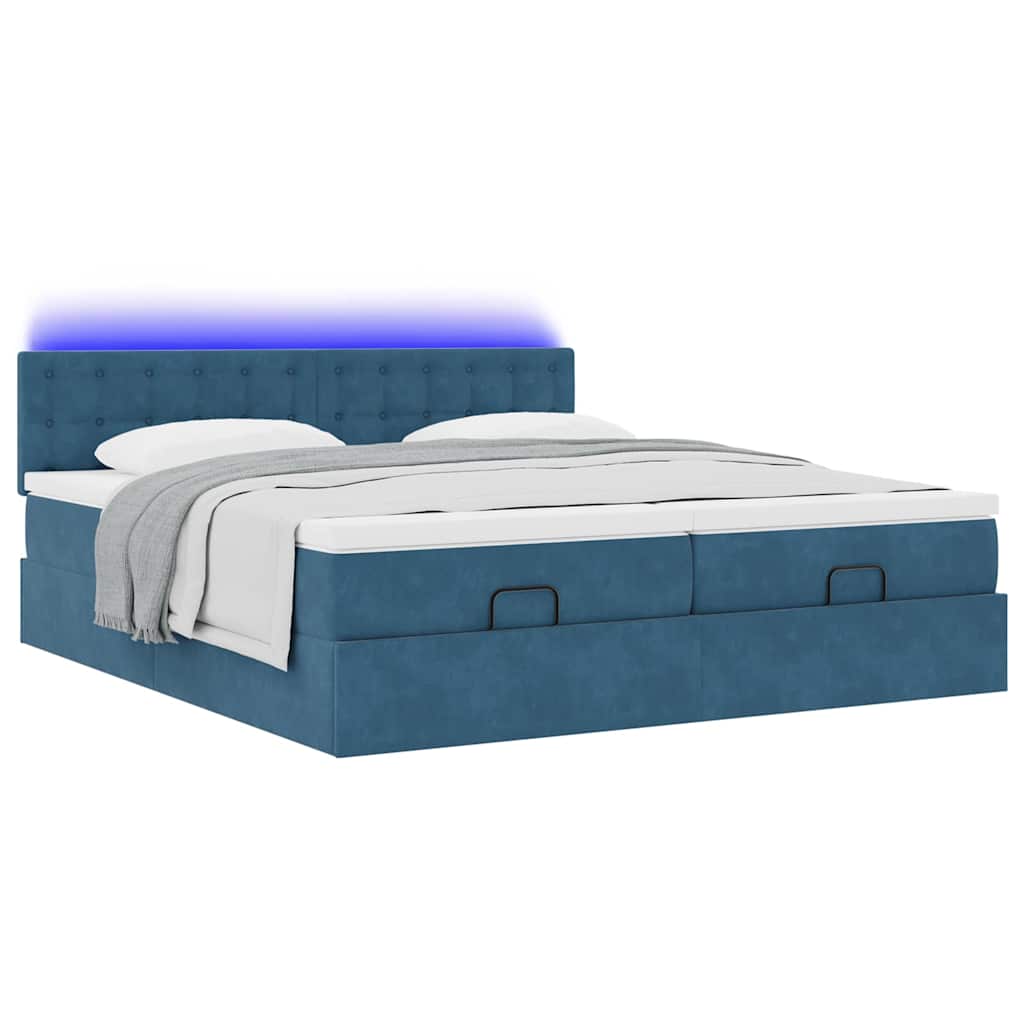 Cadre de lit ottoman avec matelas bleu foncé 180x200 cm velours - XIOS