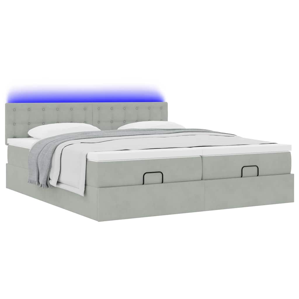 Cadre de lit ottoman avec matelas gris clair 200x200 cm velours - XIOS