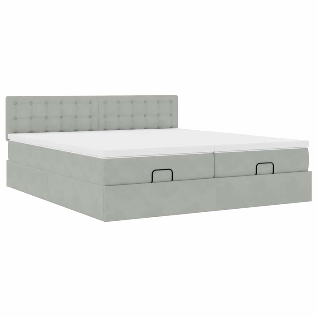 Cadre de lit ottoman avec matelas gris clair 200x200 cm velours - XIOS