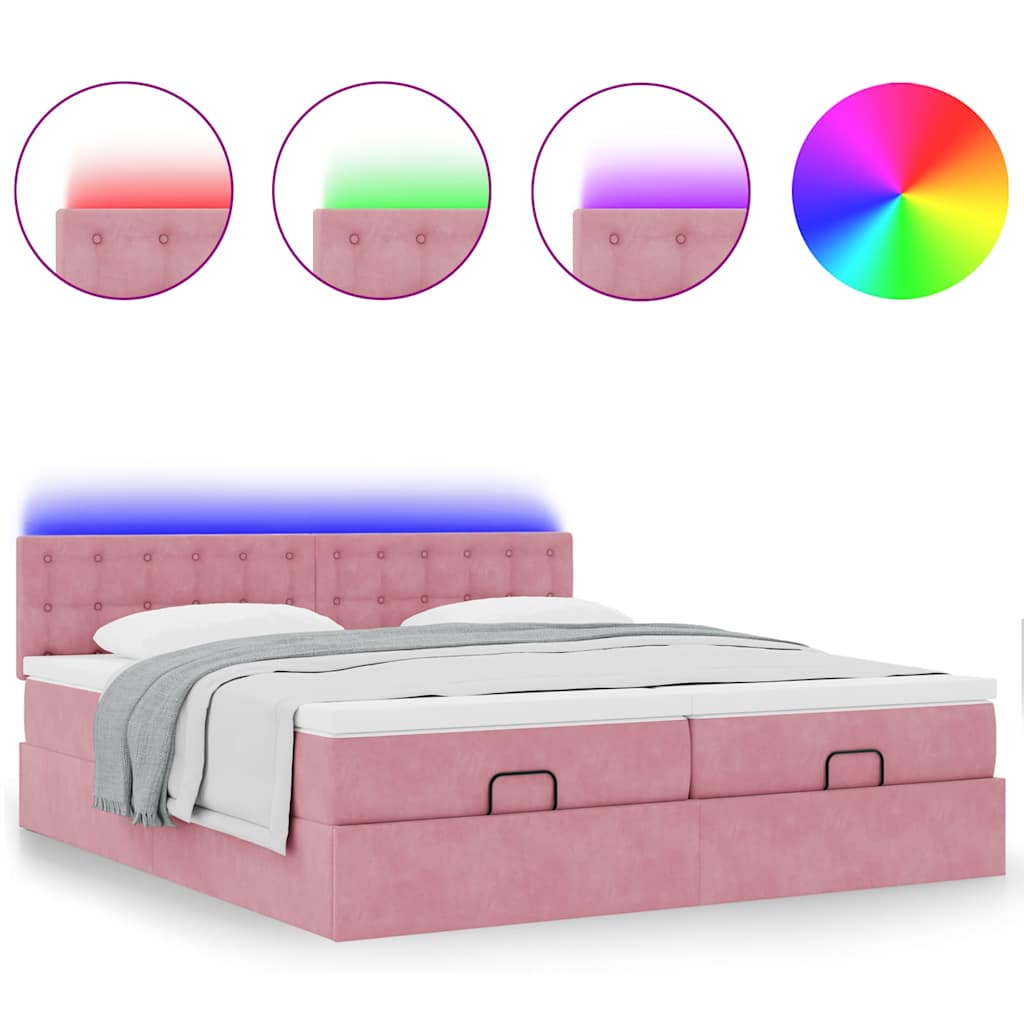 Cadre de lit ottoman avec matelas rose 200x200 cm velours - XIOS