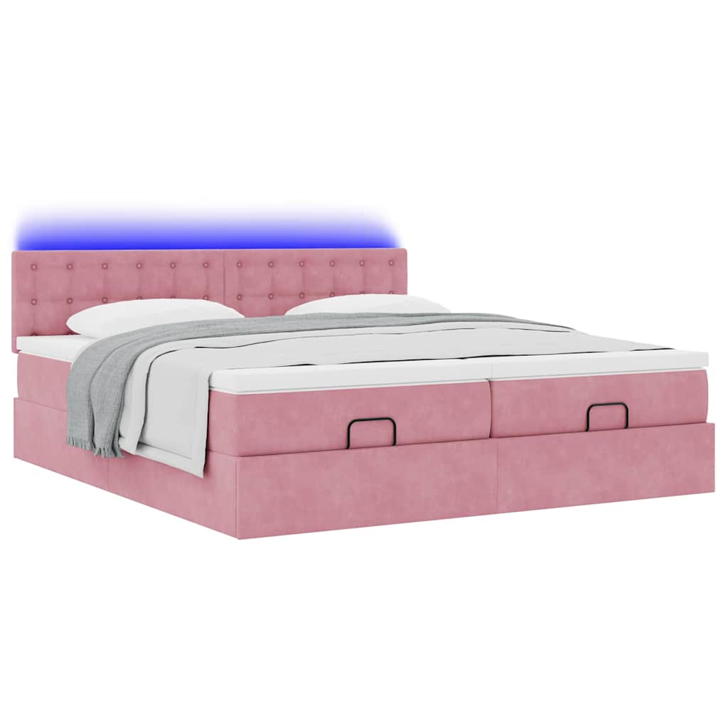 Cadre de lit ottoman avec matelas rose 200x200 cm velours - XIOS