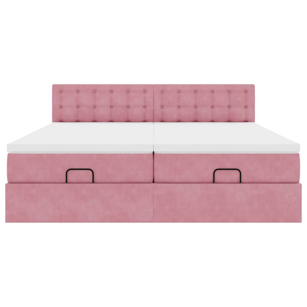 Cadre de lit ottoman avec matelas rose 200x200 cm velours - XIOS