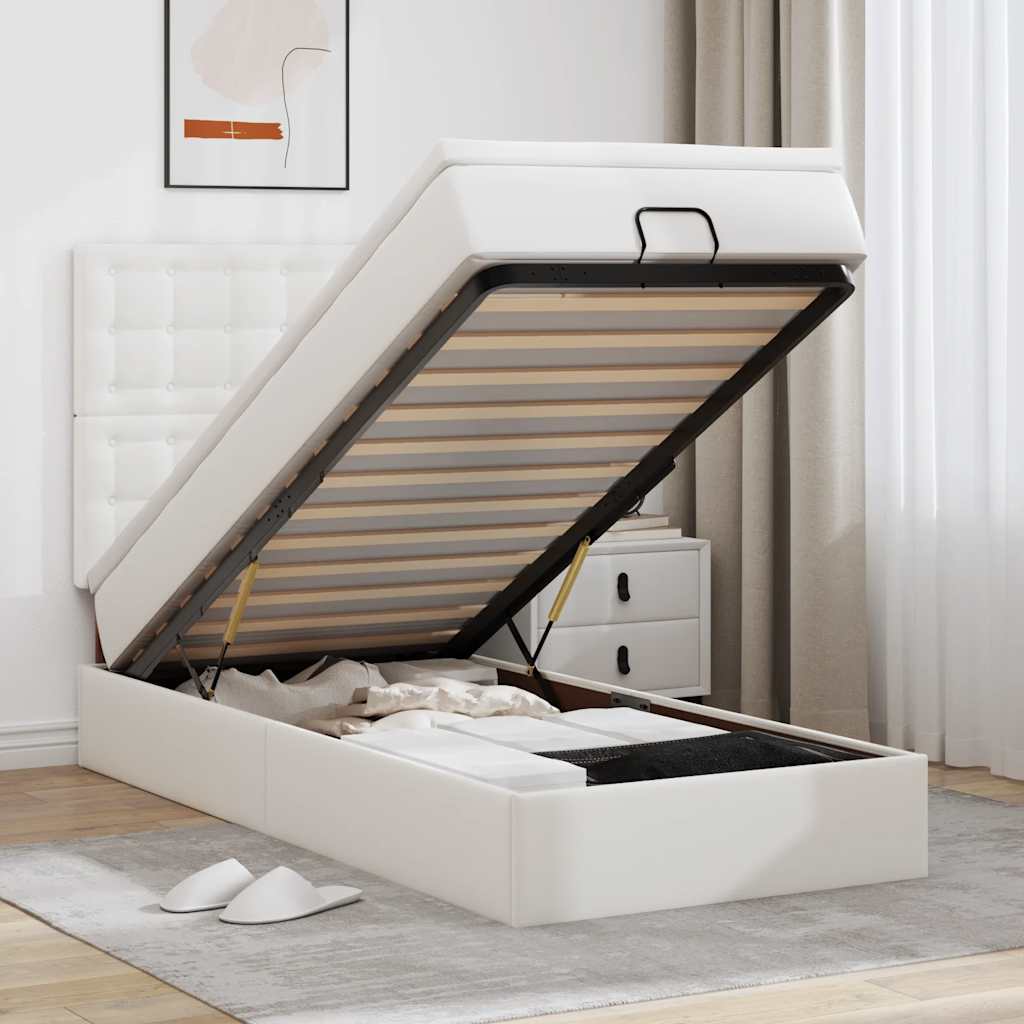 Lit ottoman avec matelas blanc 80x200 cm similicuir - XIOS