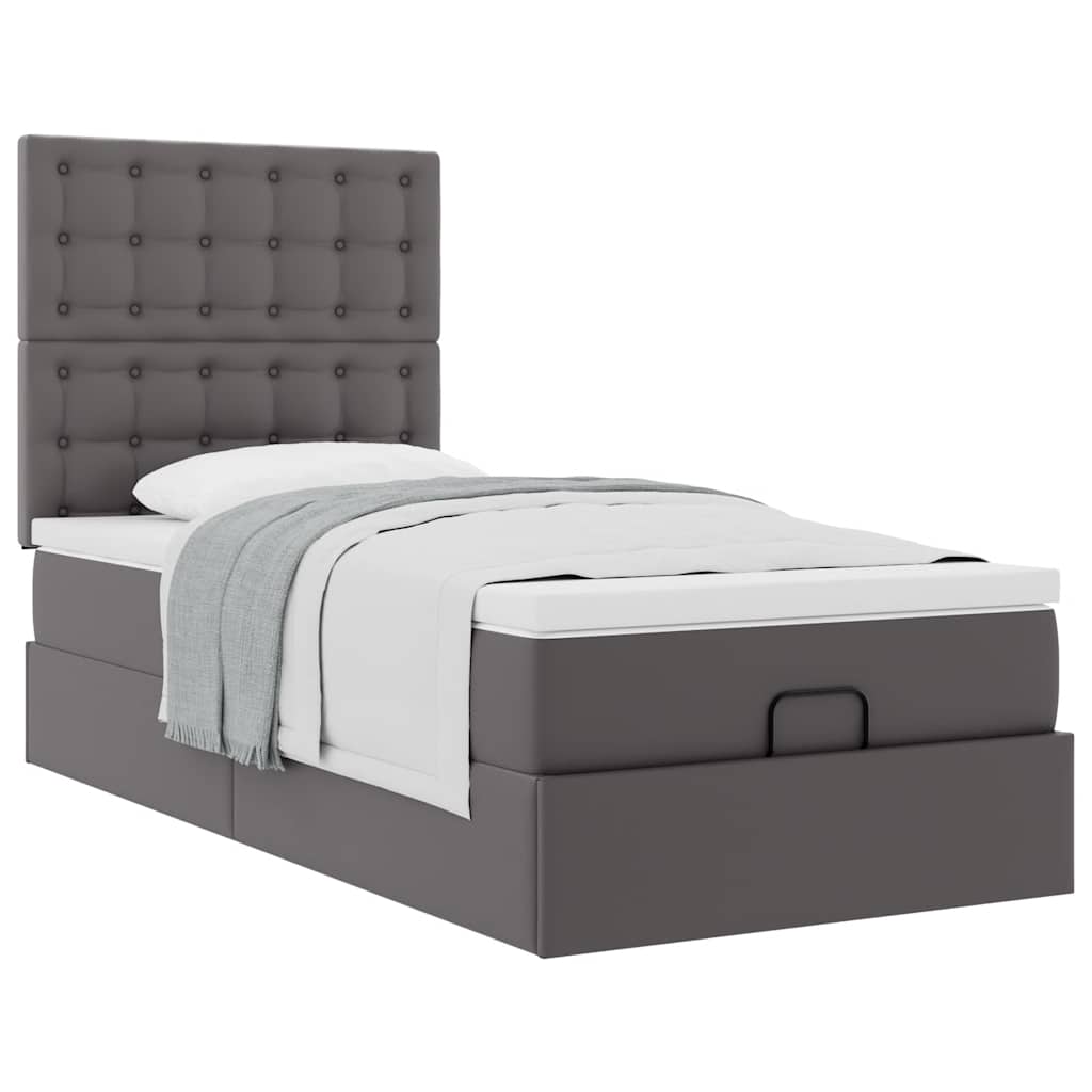 Lit ottoman avec matelas gris 80x200 cm similicuir - XIOS