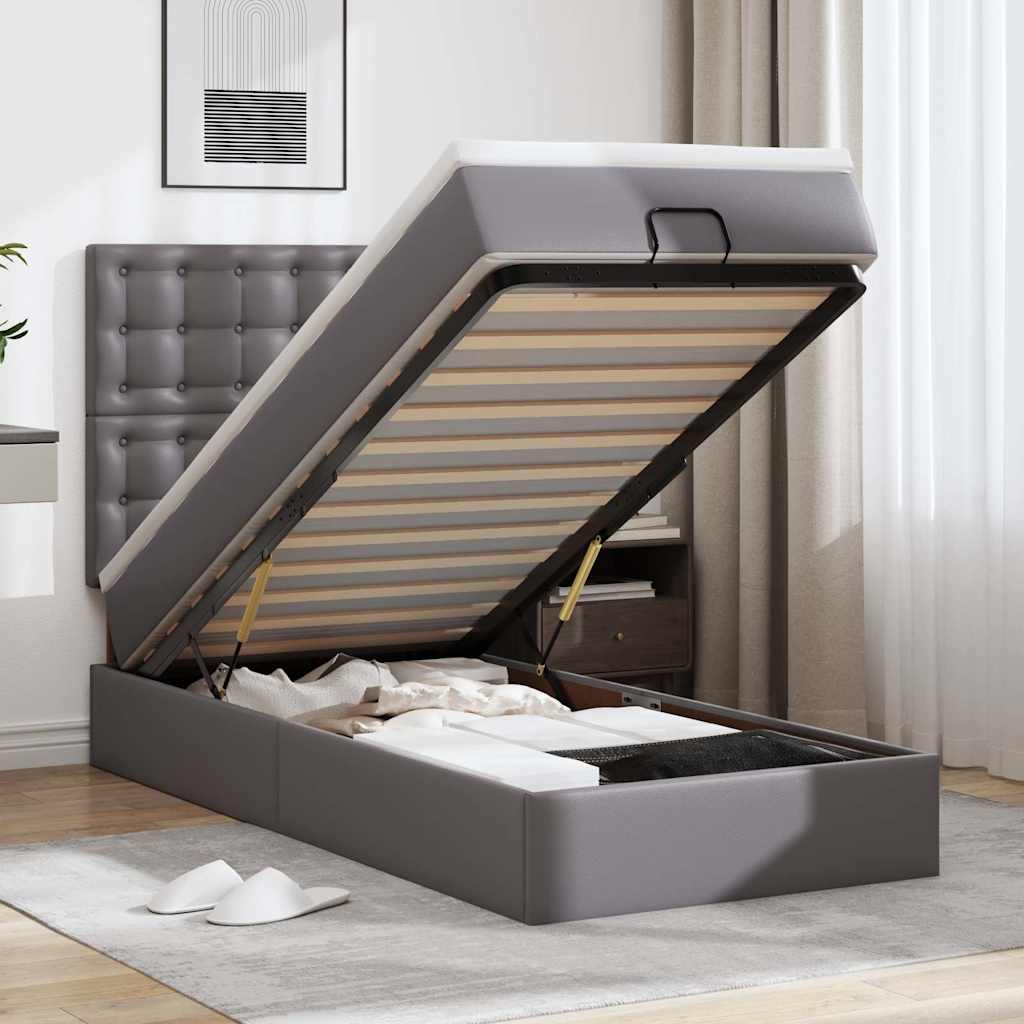Lit ottoman avec matelas gris 80x200 cm similicuir - XIOS