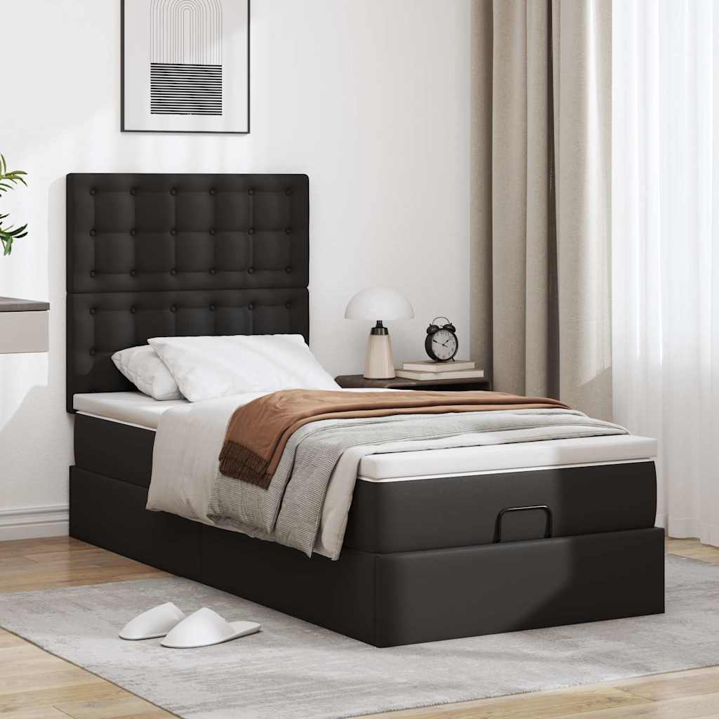 Lit ottoman avec matelas noir 90x190 cm similicuir - XIOS