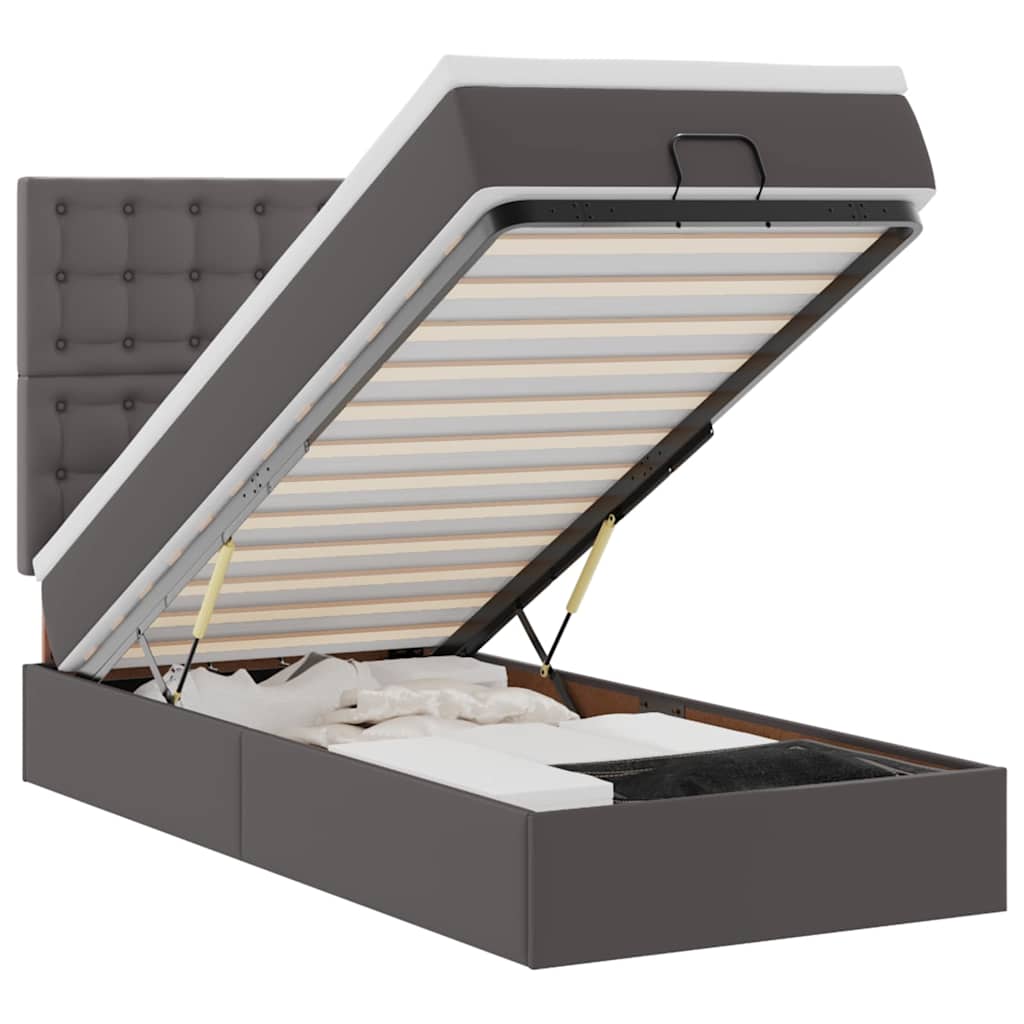 Lit ottoman avec matelas gris 90x190 cm similicuir - XIOS