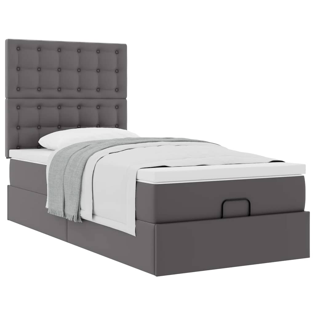 Lit ottoman avec matelas gris 90x190 cm similicuir - XIOS