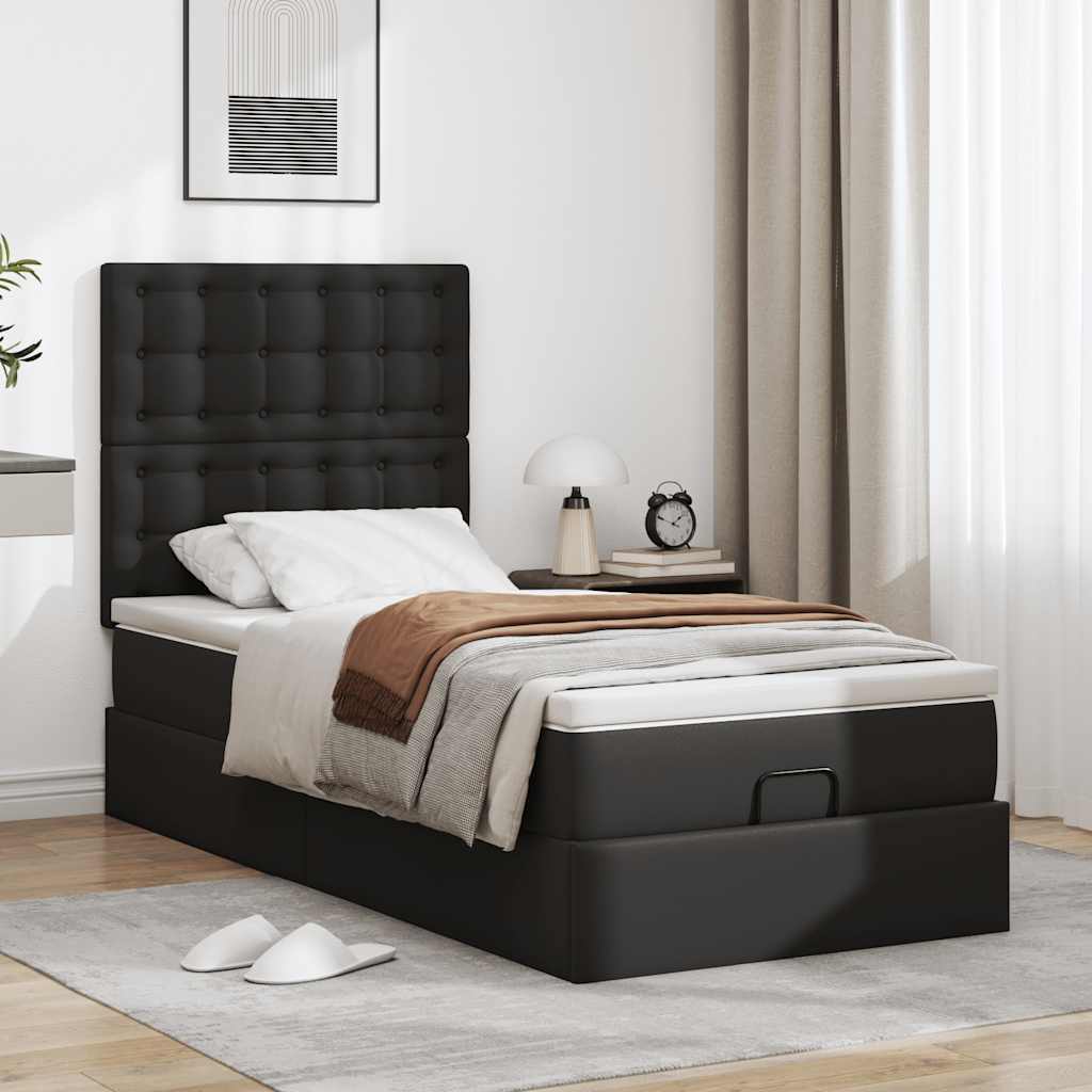Lit ottoman avec matelas noir 90x200 cm similicuir