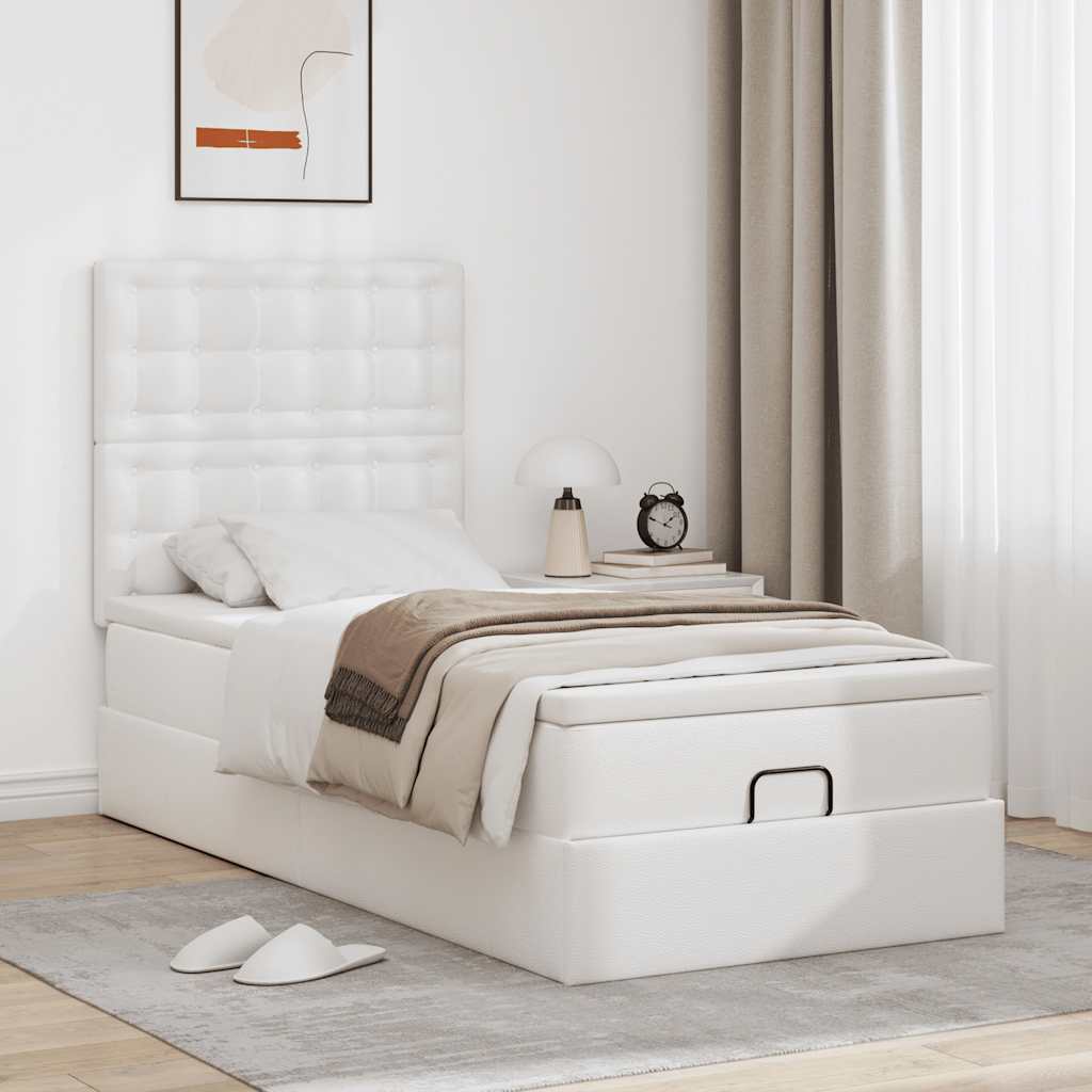 Lit ottoman avec matelas blanc 90x200 cm similicuir - XIOS