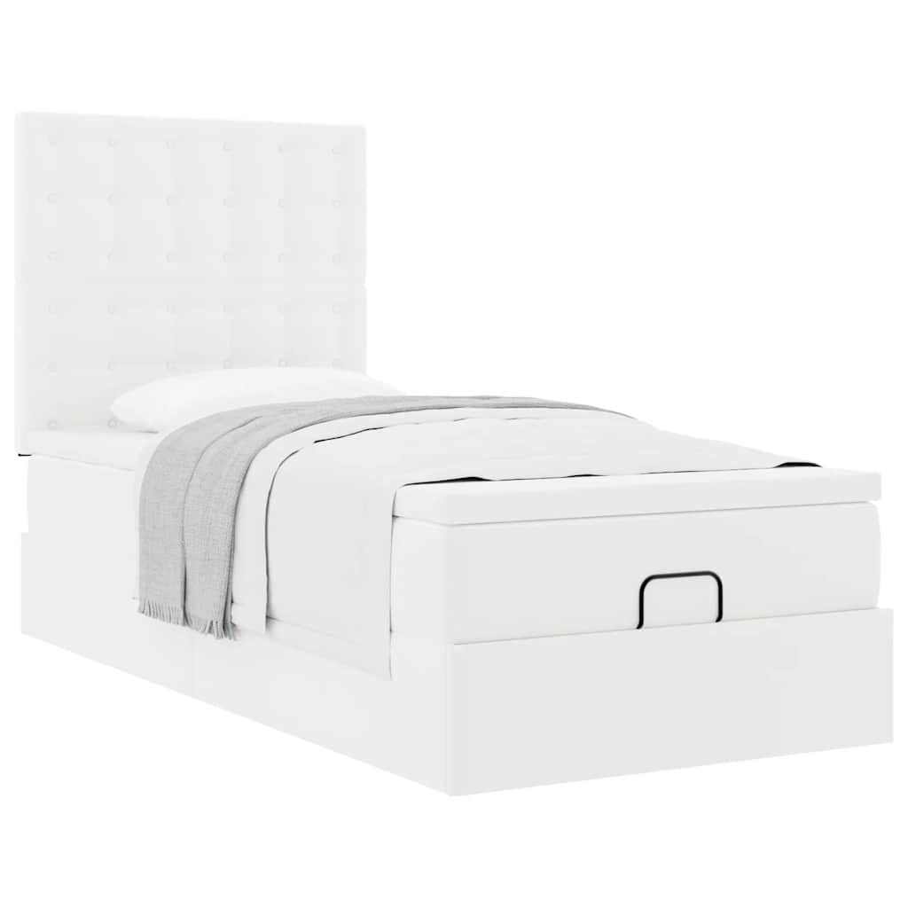 Lit ottoman avec matelas blanc 90x200 cm similicuir - XIOS