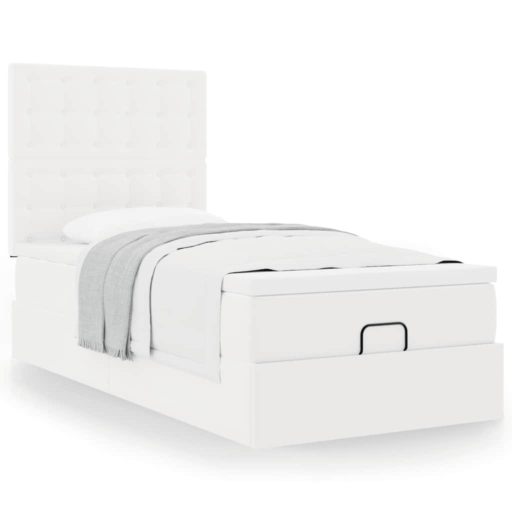 Lit ottoman avec matelas blanc 90x200 cm similicuir - XIOS