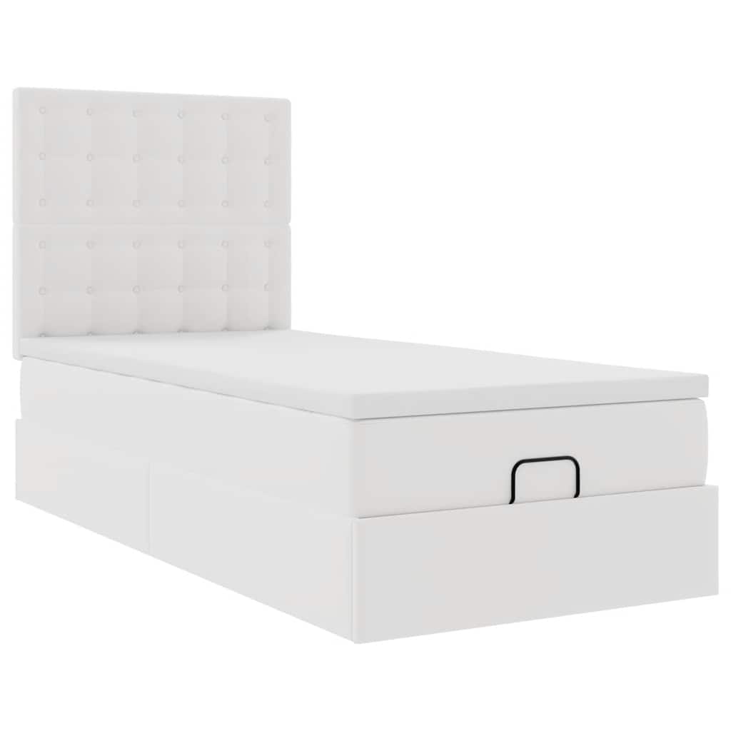 Lit ottoman avec matelas blanc 90x200 cm similicuir - XIOS