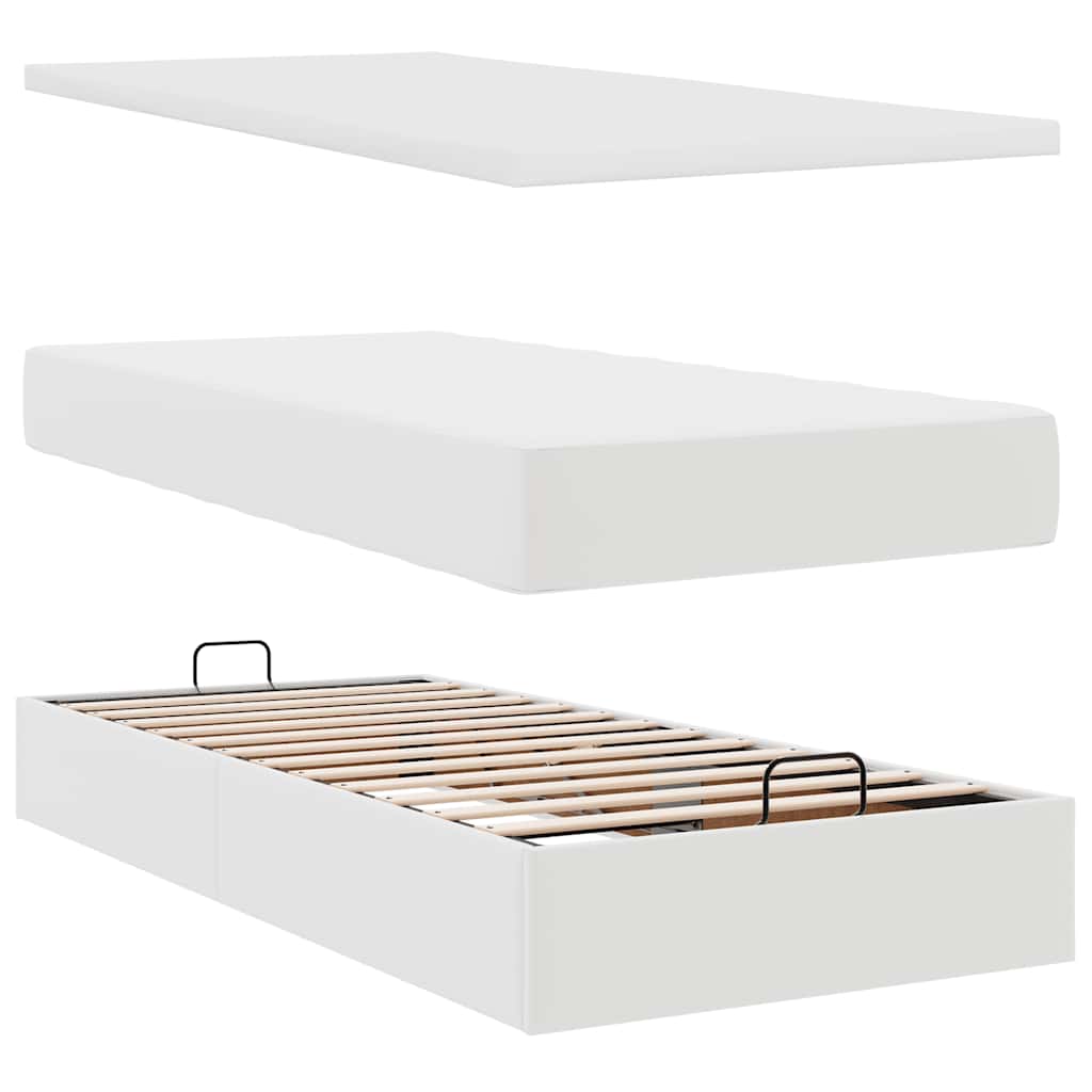 Lit ottoman avec matelas blanc 90x200 cm similicuir - XIOS