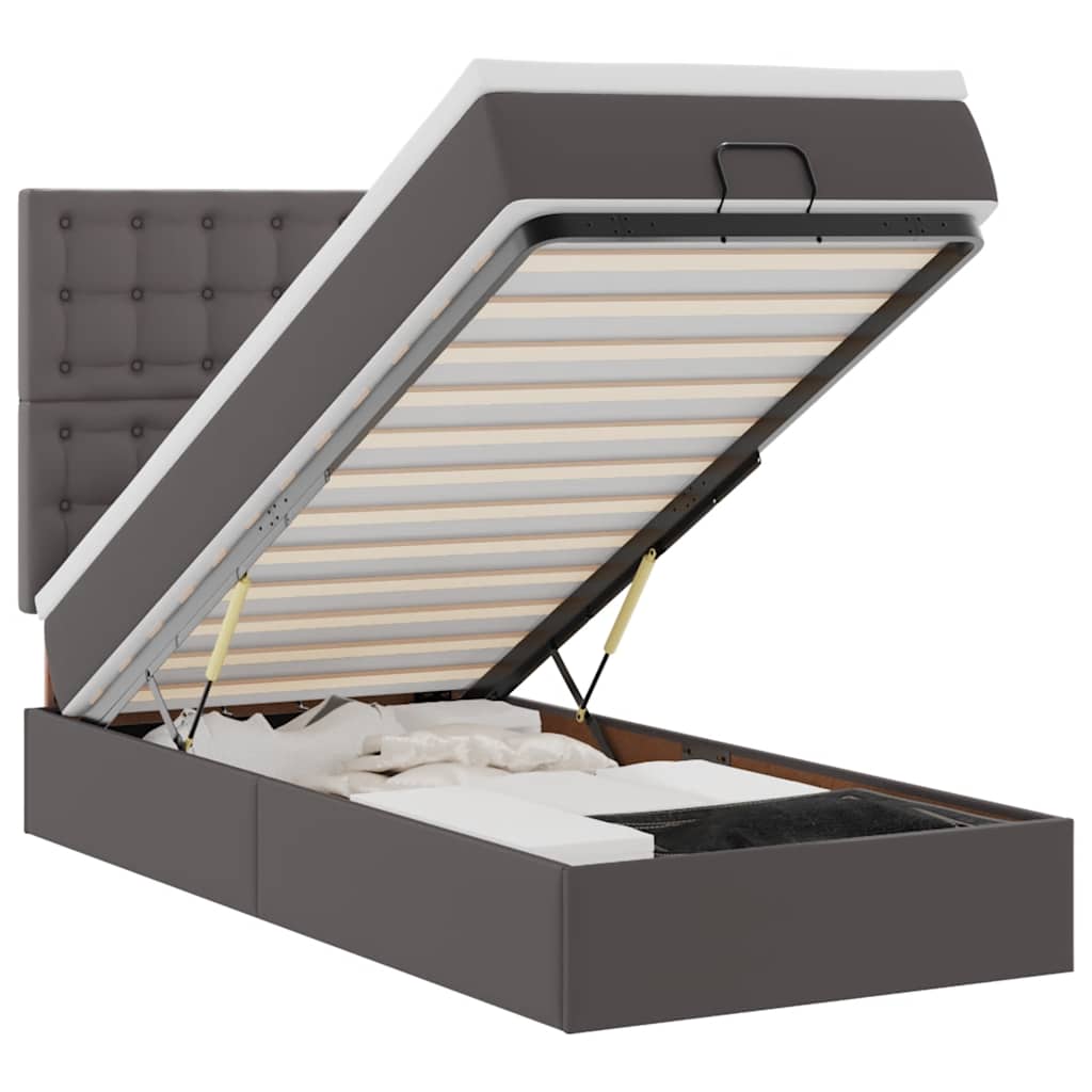 Lit ottoman avec matelas gris 90x200 cm similicuir - XIOS