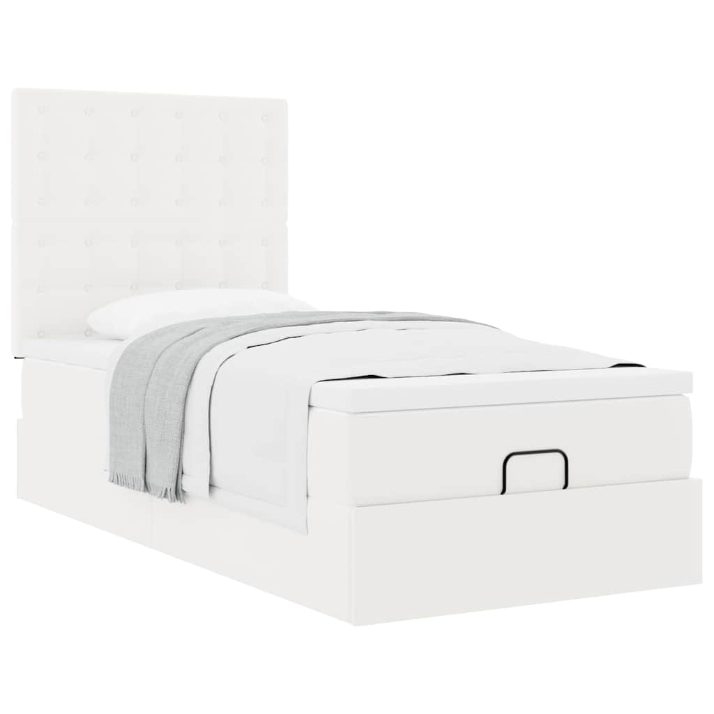 Lit ottoman avec matelas blanc 100x200 cm similicuir