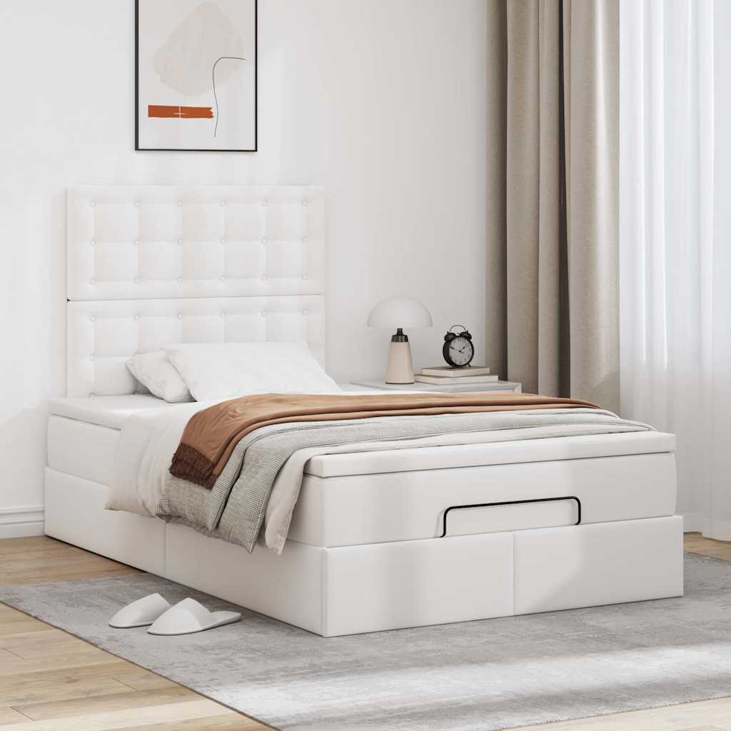 Cadre de lit ottoman avec matelas blanc 120x200 cm similicuir - XIOS