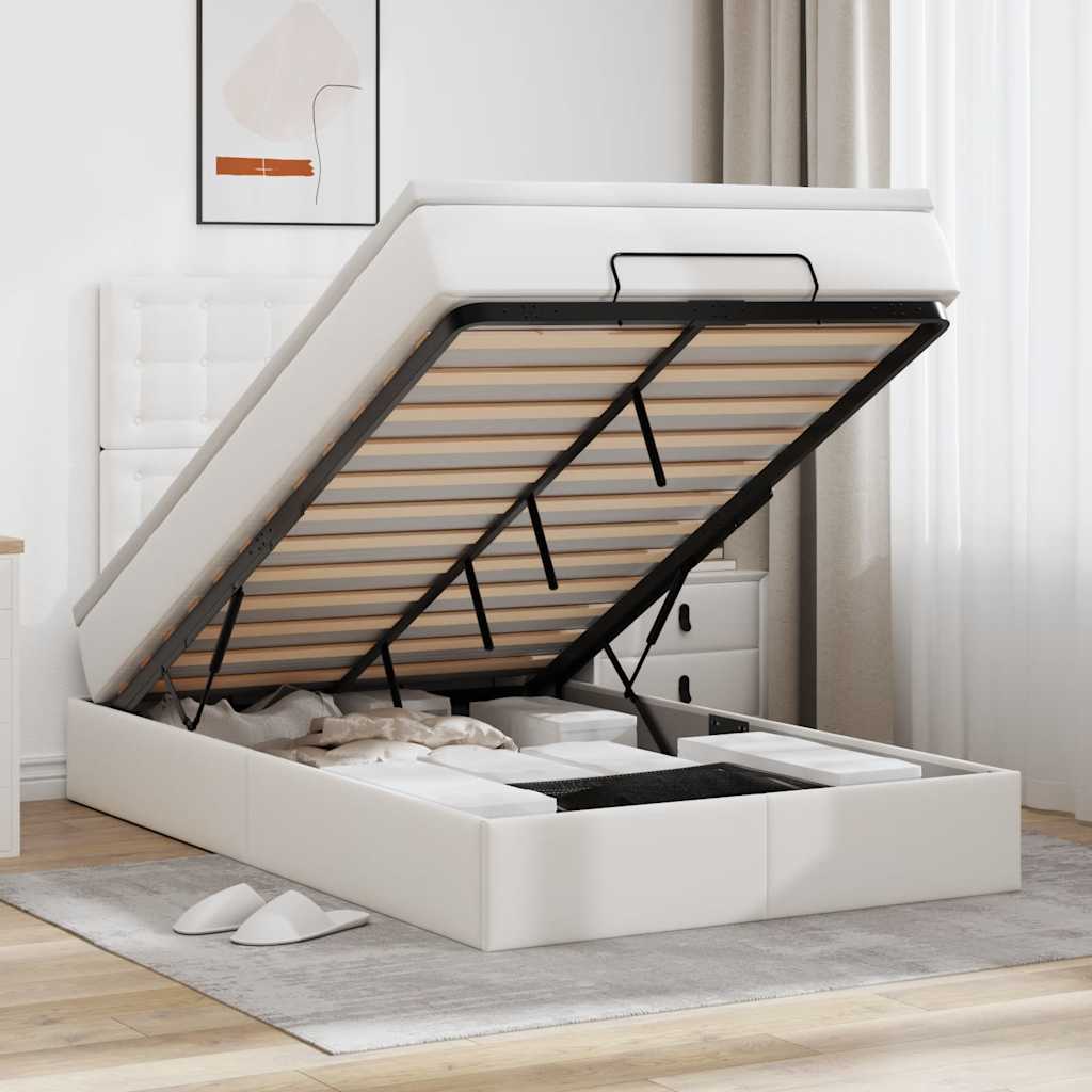 Cadre de lit ottoman avec matelas blanc 120x200 cm similicuir - XIOS