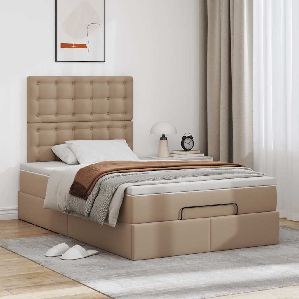 Cadre de lit ottoman et matelas cappuccino 120x200cm similicuir