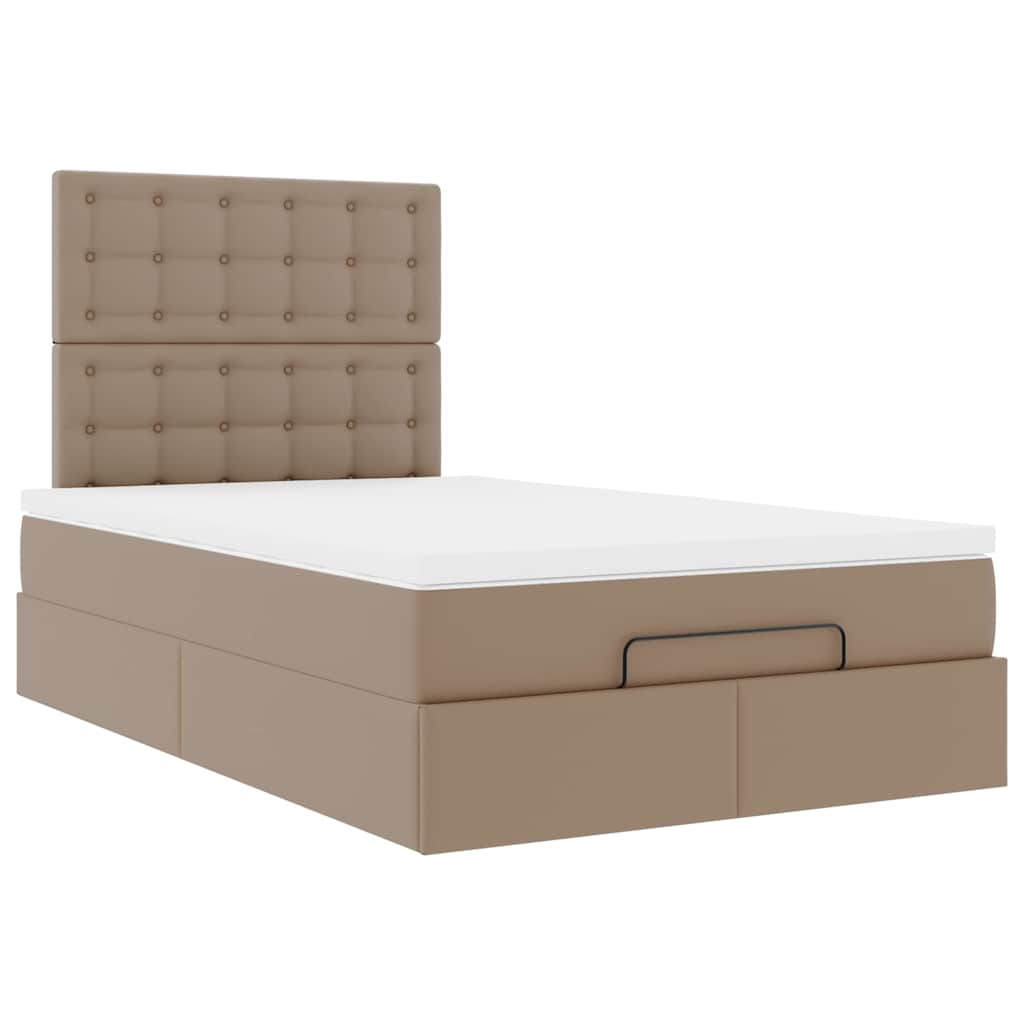 Cadre de lit ottoman et matelas cappuccino 120x200cm similicuir