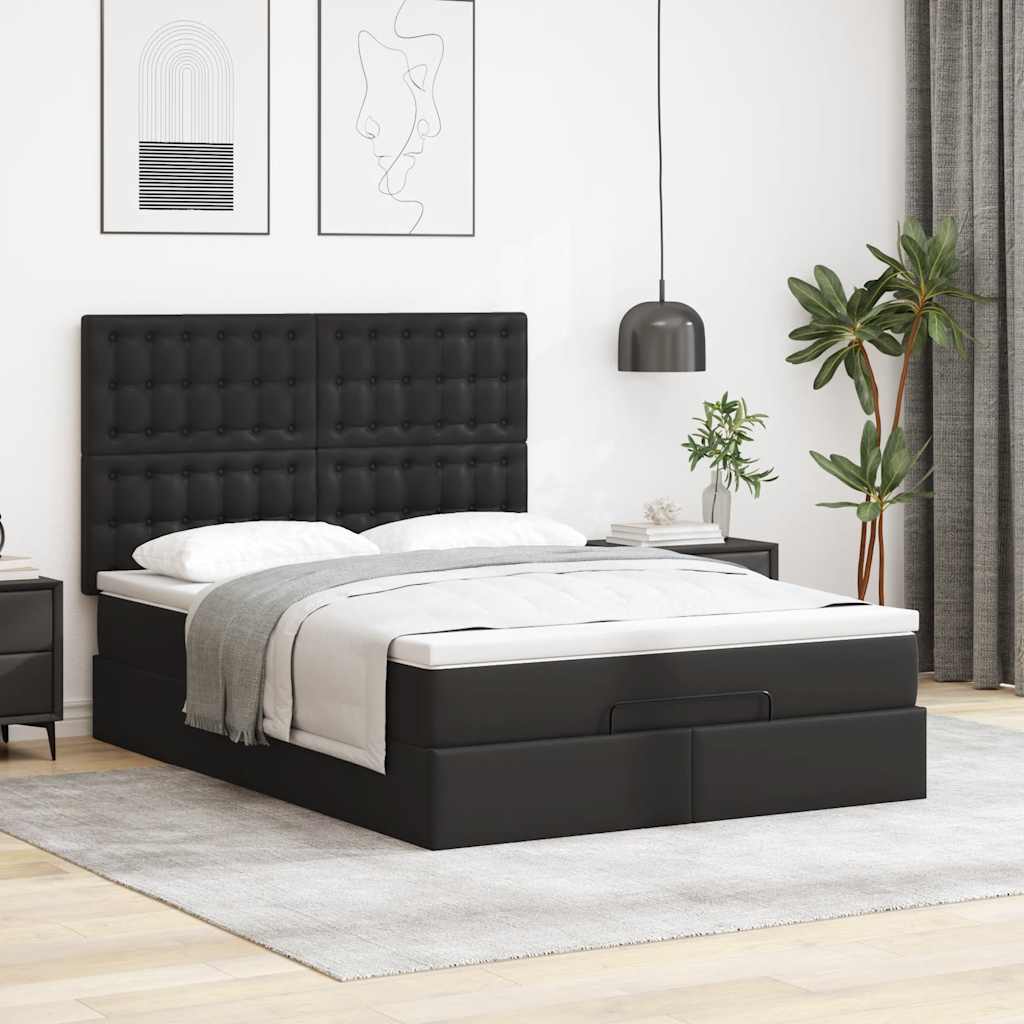 Cadre de lit ottoman avec matelas noir 140x190 cm similicuir - XIOS