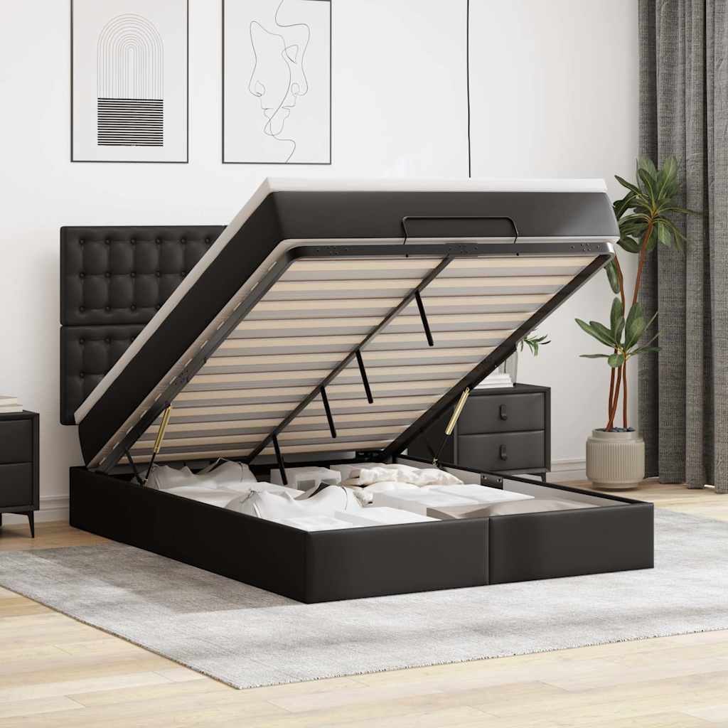 Cadre de lit ottoman avec matelas noir 140x190 cm similicuir