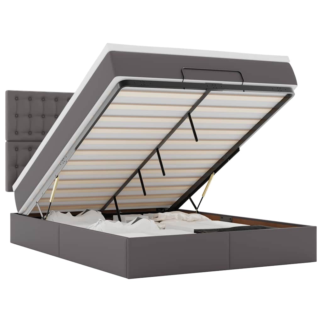 Cadre de lit ottoman avec matelas gris 140x190 cm similicuir - XIOS