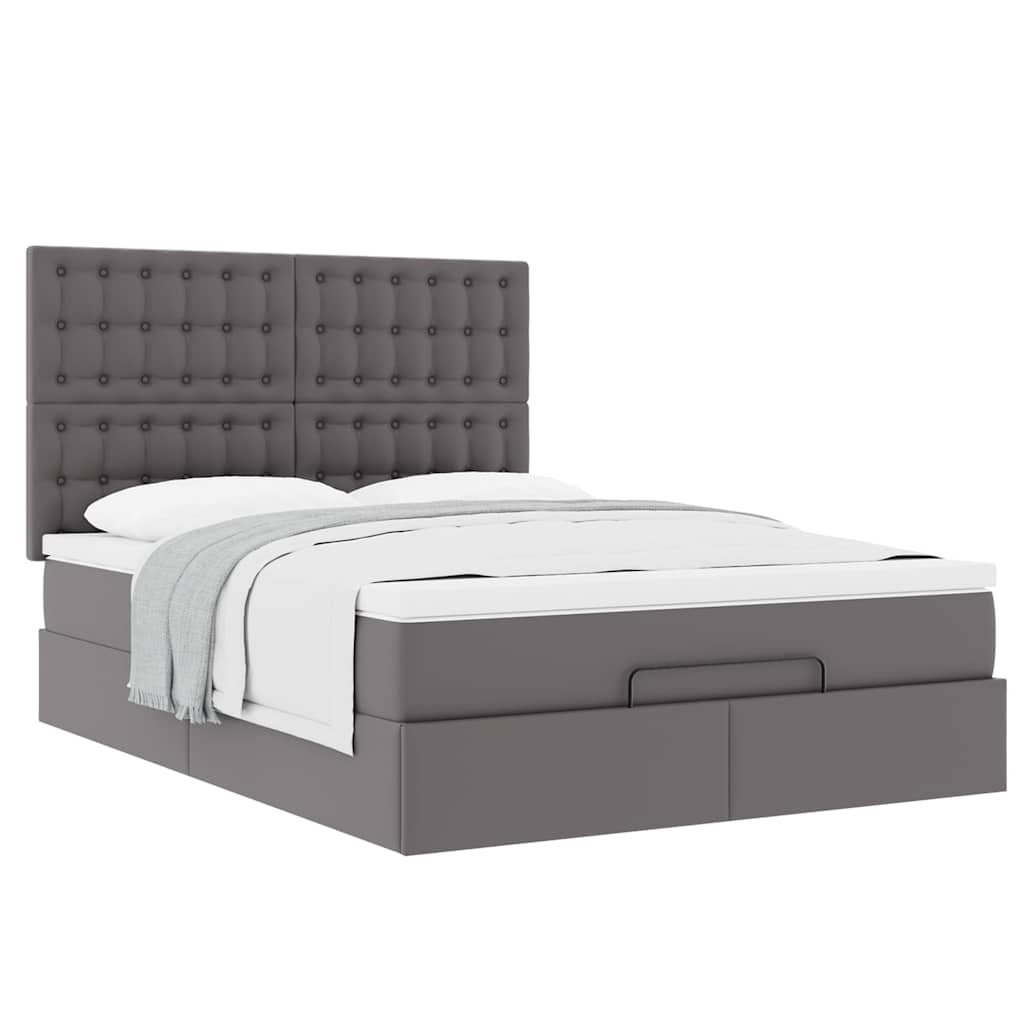 Cadre de lit ottoman avec matelas gris 140x190 cm similicuir - XIOS