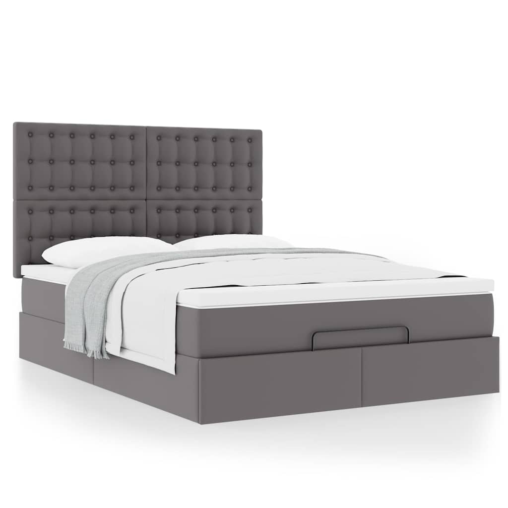Cadre de lit ottoman avec matelas gris 140x190 cm similicuir - XIOS