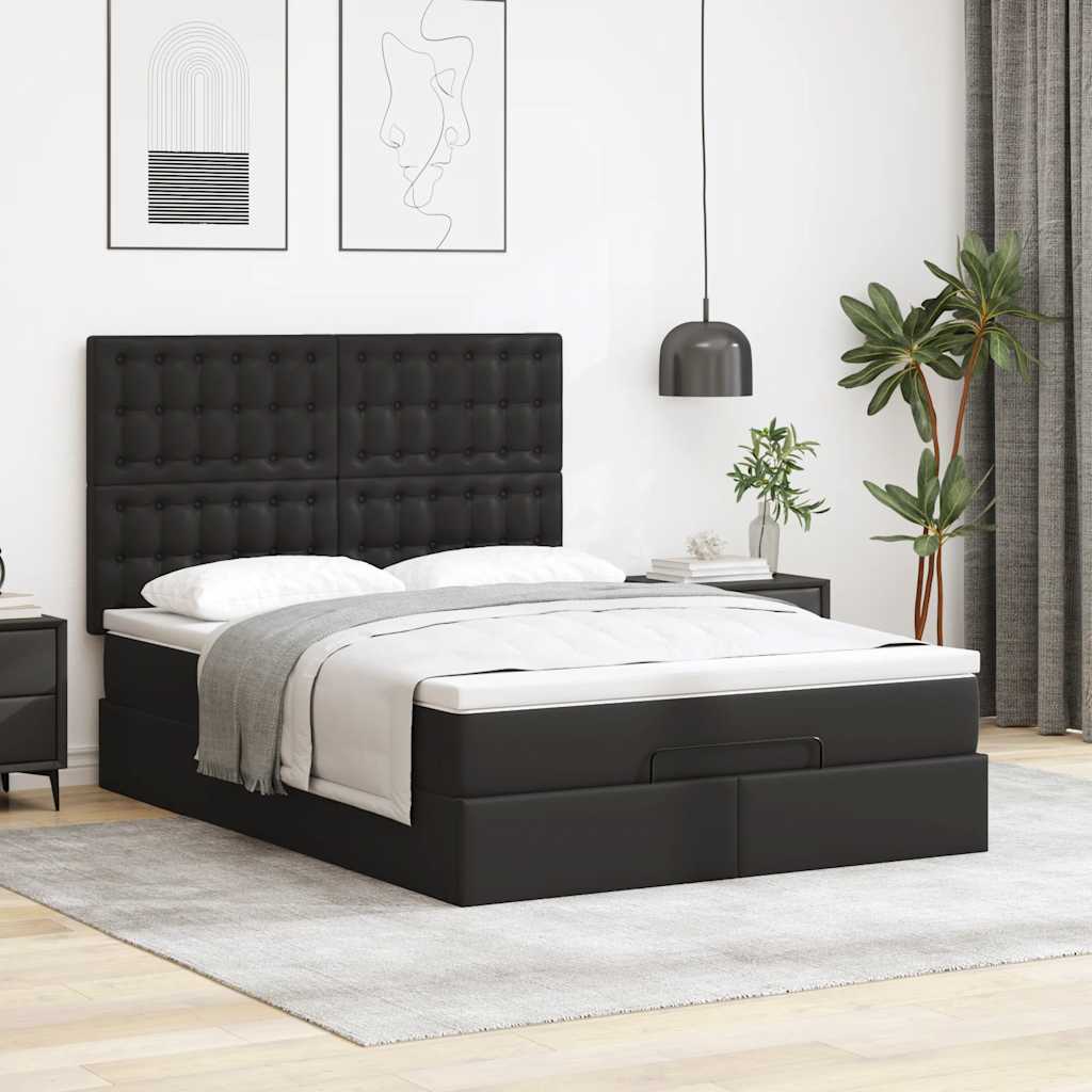 Cadre de lit ottoman avec matelas noir 140x200 cm similicuir - XIOS