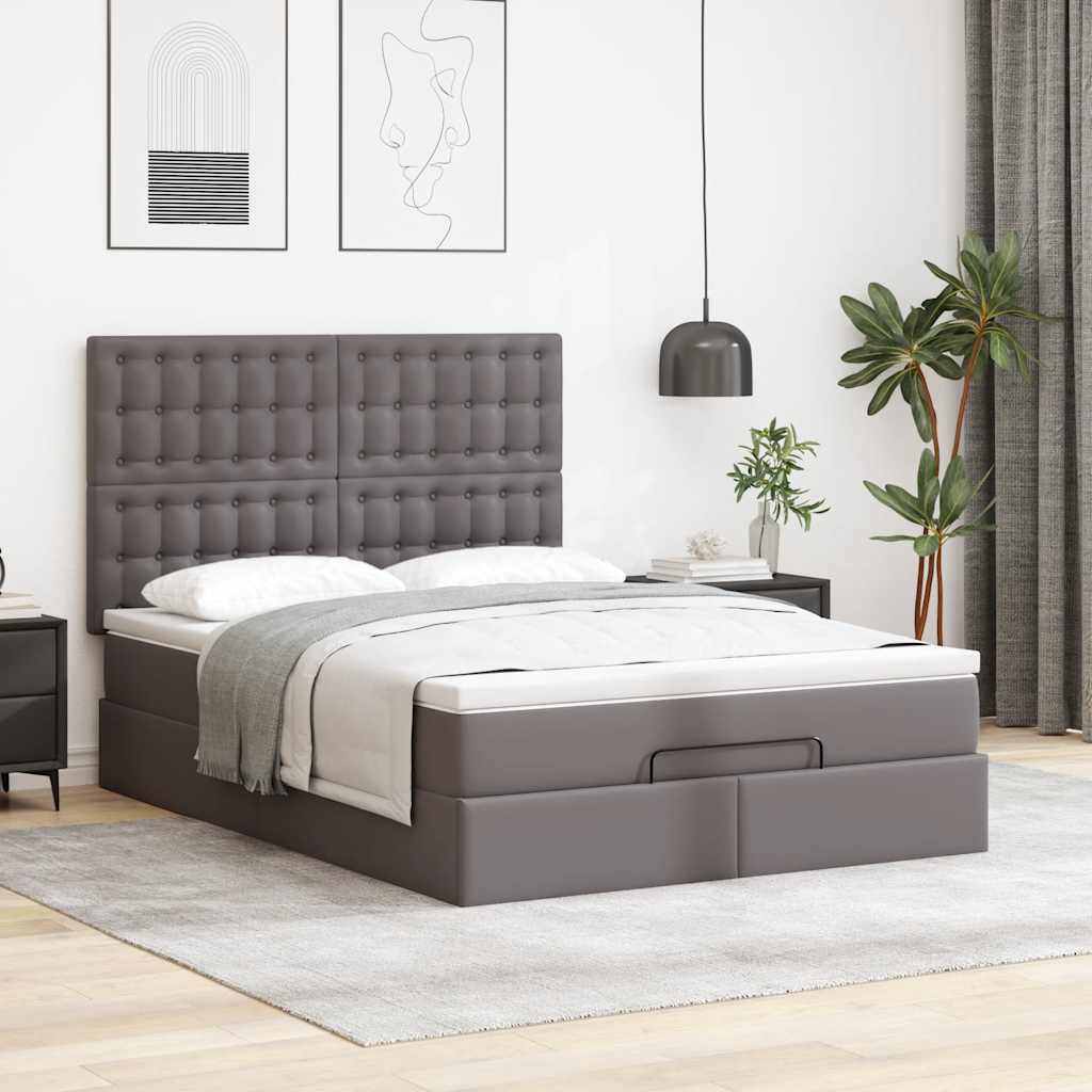 Cadre de lit ottoman avec matelas gris 140x200 cm similicuir - XIOS