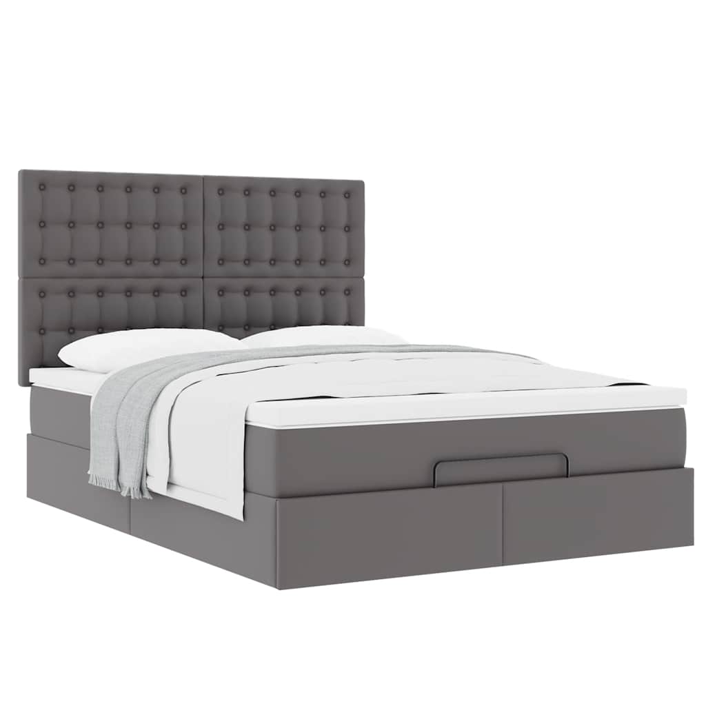 Cadre de lit ottoman avec matelas gris 140x200 cm similicuir - XIOS