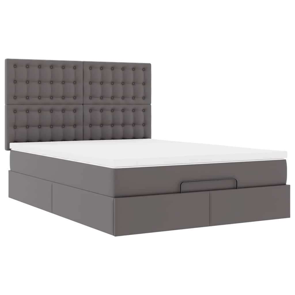 Cadre de lit ottoman avec matelas gris 140x200 cm similicuir - XIOS
