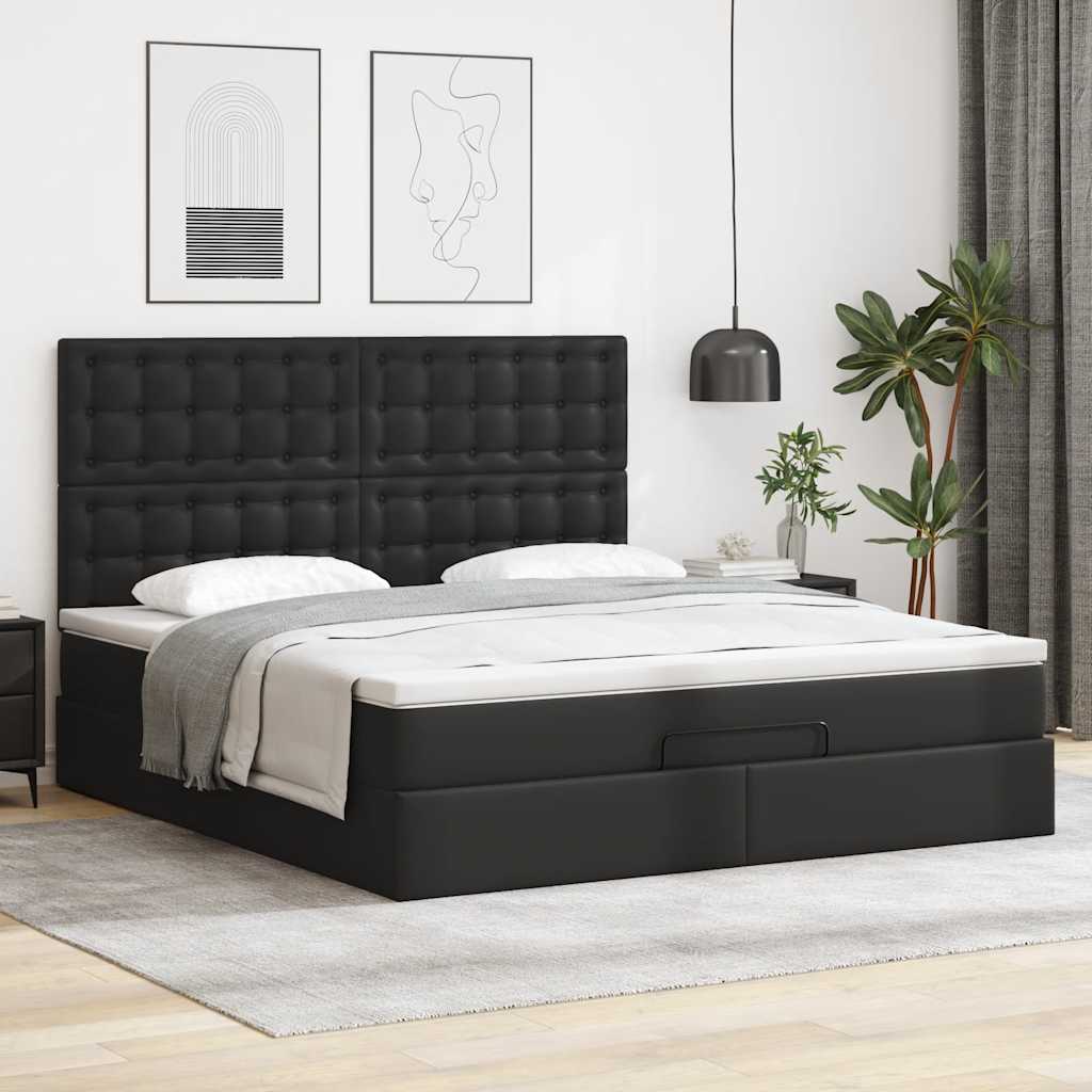 Cadre de lit ottoman avec matelas noir 160x200 cm similicuir - XIOS