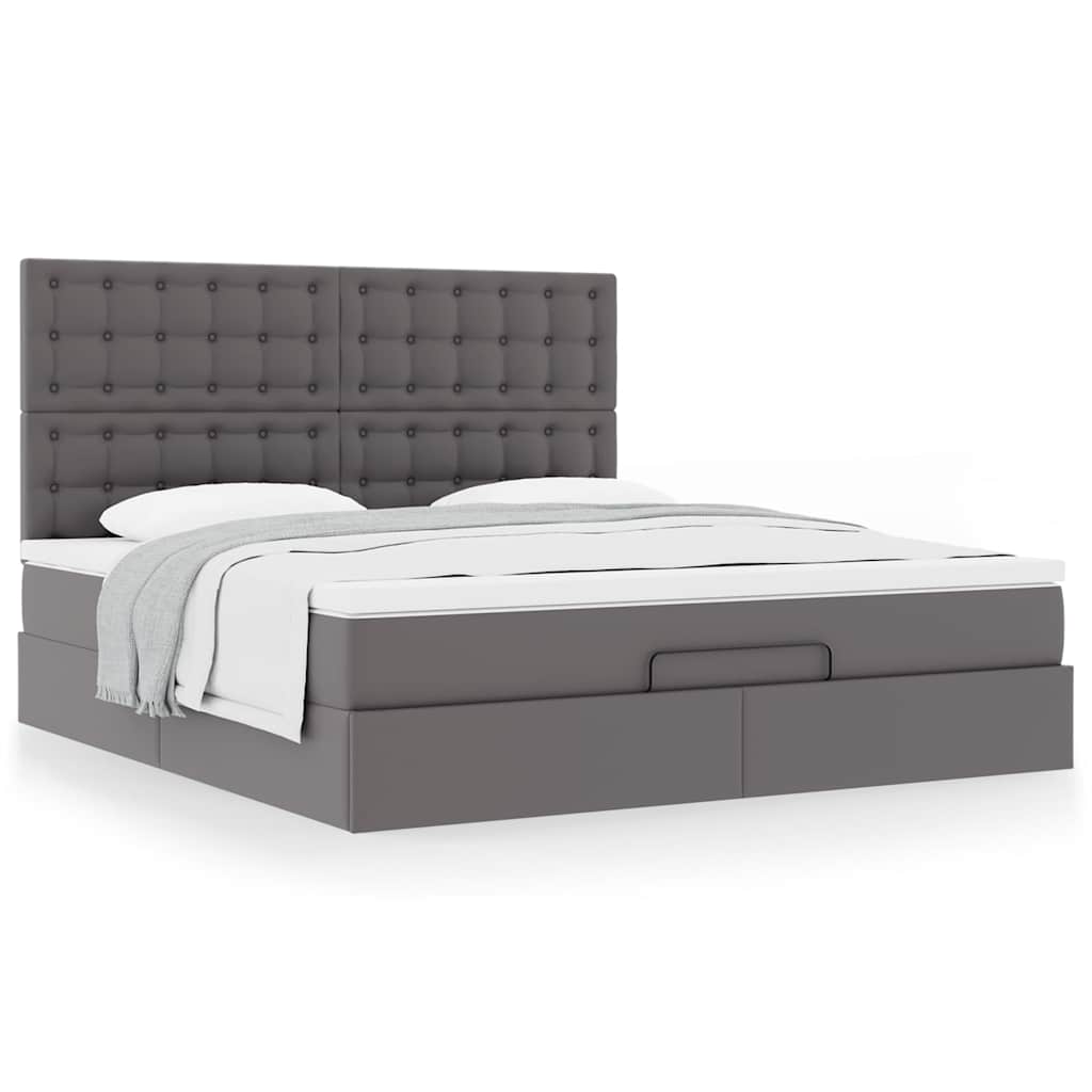 Cadre de lit ottoman avec matelas gris 160x200 cm similicuir - XIOS