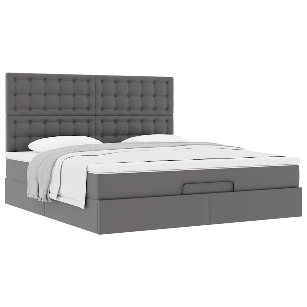 Cadre de lit ottoman avec matelas gris 160x200 cm similicuir - XIOS