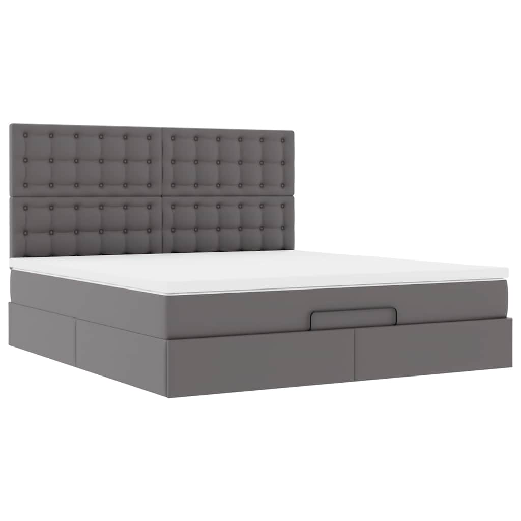 Cadre de lit ottoman avec matelas gris 160x200 cm similicuir - XIOS