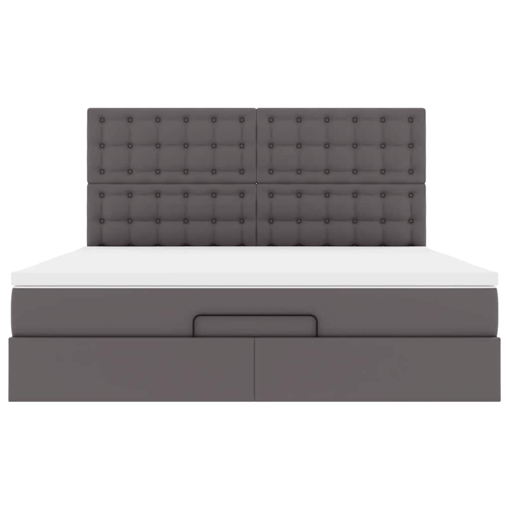 Cadre de lit ottoman avec matelas gris 160x200 cm similicuir - XIOS