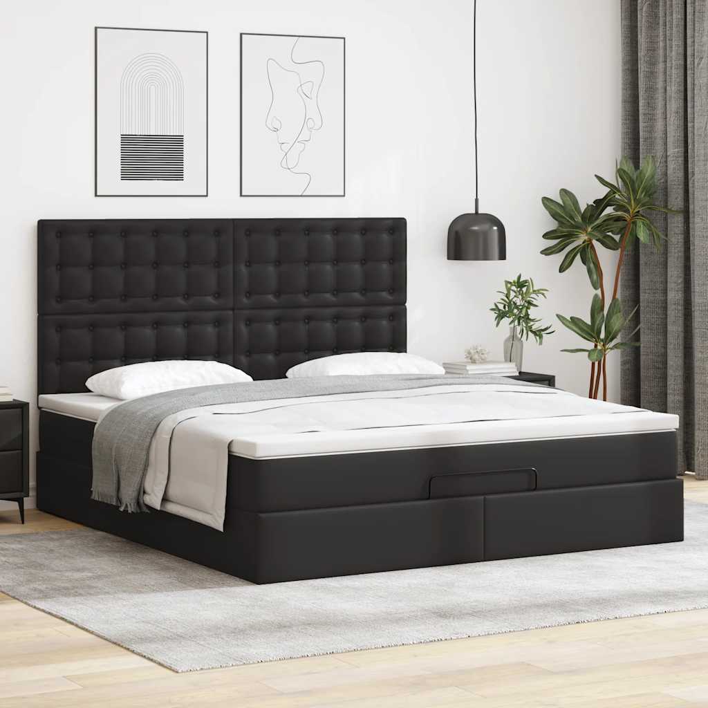 Cadre de lit ottoman avec matelas noir 180x200 cm similicuir - XIOS