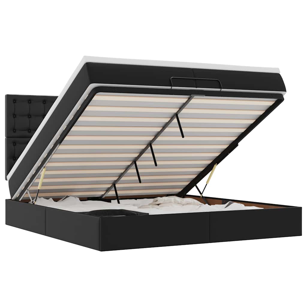 Cadre de lit ottoman avec matelas noir 200x200 cm similicuir - XIOS